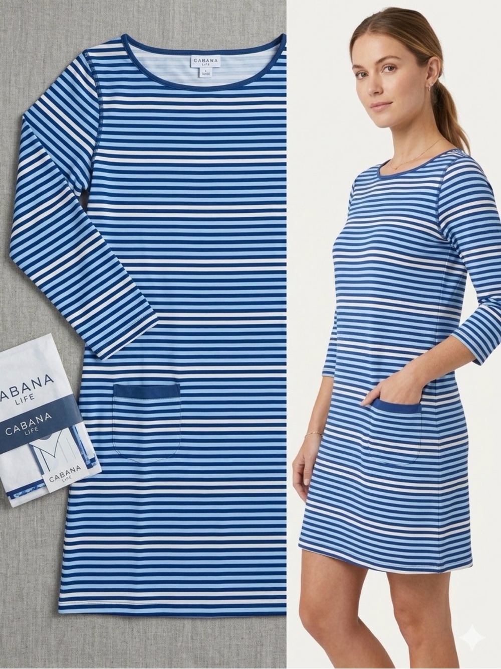Cabana Life Blue and White Striped Swim Cover-Up Dress
